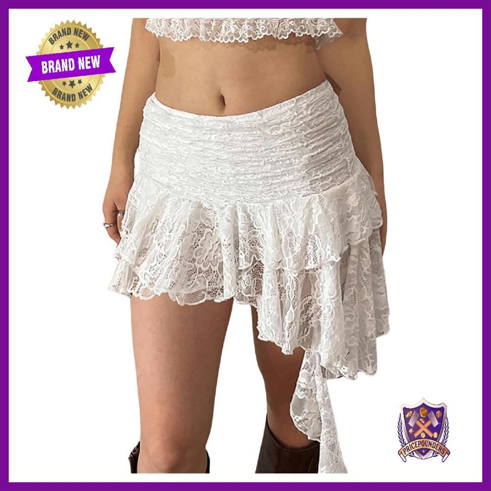 Lace Mini Skort with Shorts Underneath, Low Rise Ruffle Flowy Skirt